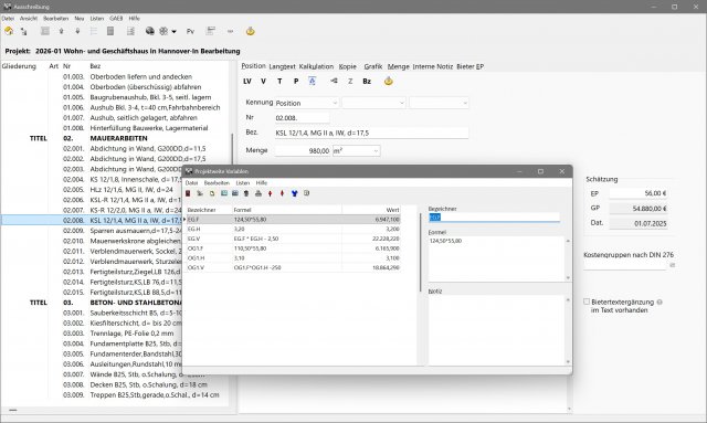 Ausschreibung: Erfassung projektweiter Variablen