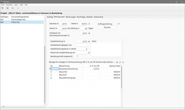 Bauregie mit den Auftragsbedingungen