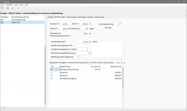 Bauregie mit den Auftragsbedingungen