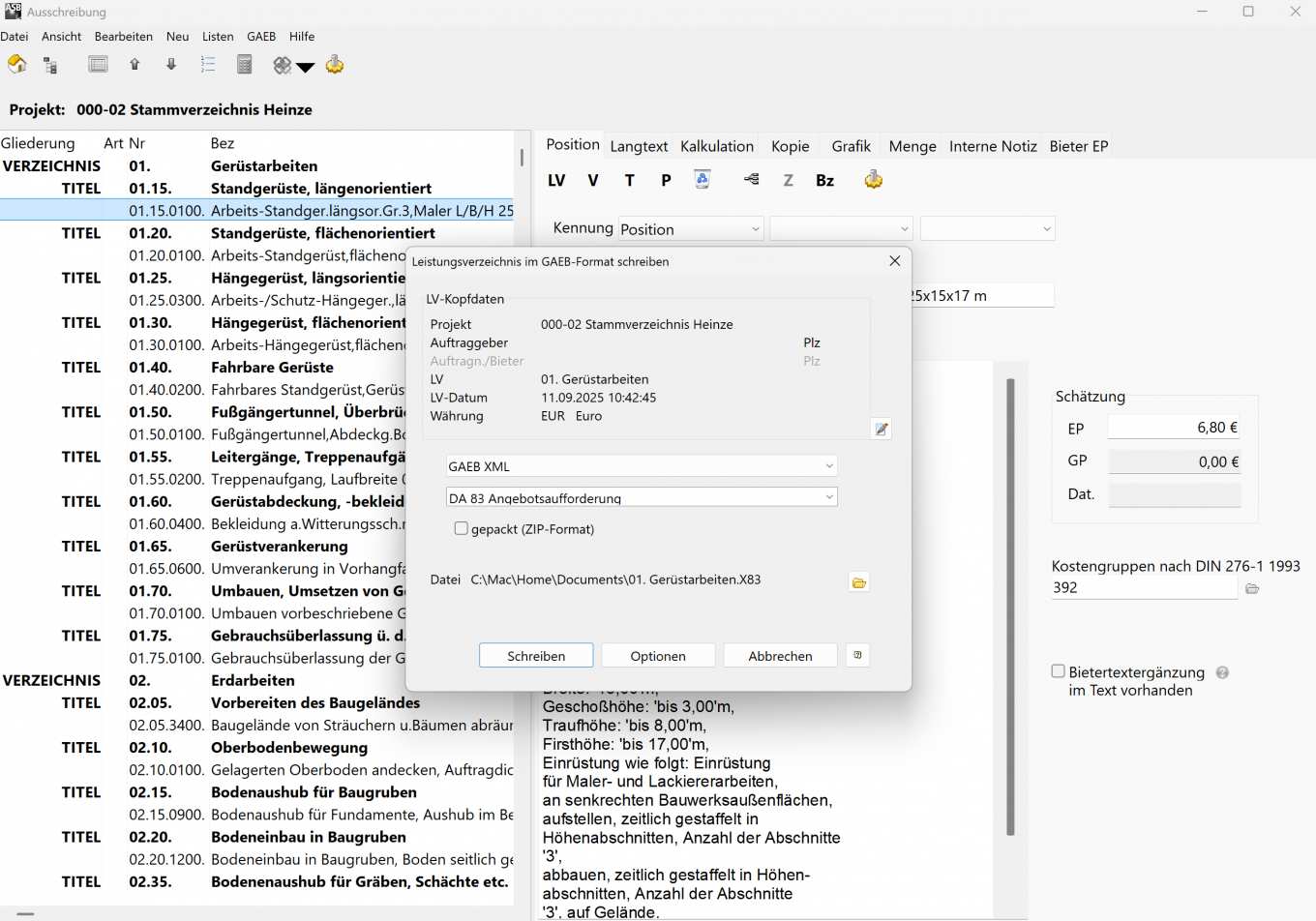 GAEB-Leistungsverzeichnis erstellen: GAEB-Export als GAEB XML Datei